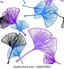 Light Pink, Blue vector seamless doodle pattern with leaves. A vague abstract illustration with leaves in doodles style. Design for textile, fabric, wallpapers.