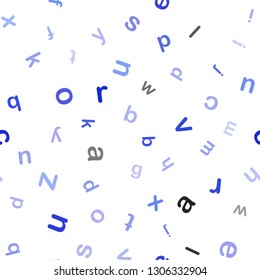 Light Pink, Blue vector seamless background with signs of alphabet. Shining colorful illustration with isolated letters. Pattern for design of fabric, wallpapers.