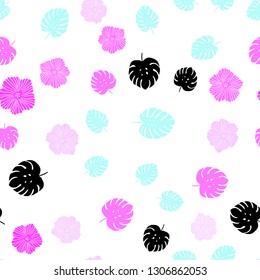 Light Pink, Blue vector seamless abstract backdrop with flowers, leaves. Brand new colored illustration with leaves and flowers. Pattern for design of fabric, wallpapers.