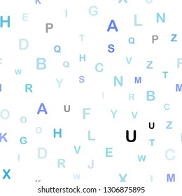 Light Pink, Blue vector seamless pattern with ABC symbols. Blurred design in simple style with signs of alphabet. Texture for window blinds, curtains.