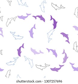 Light Pink, Blue vector seamless template with dolphins. Isolated sea dolphins on white background. Natural design for wallpapers.