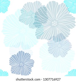 Light Pink, Blue vector seamless abstract background with flowers. Flowers in natural style on white background. Pattern for design of fabric, wallpapers.