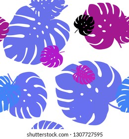 Light Pink, Blue vector seamless abstract backdrop with leaves. Glitter abstract illustration with doodles and leaves. Texture for window blinds, curtains.