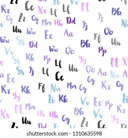 Light Pink, Blue vector seamless template with isolated letters. Abstract illustration with colored latin alphabet. Pattern for design of fabric, wallpapers.