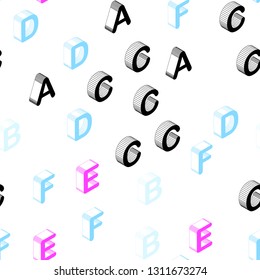 Light Pink, Blue vector seamless layout with 3D latin alphabet. Abstract illustration with 3D ABC symbols. Pattern for design of fabric, wallpapers.