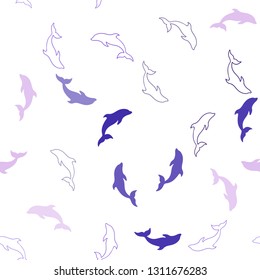 Light Pink, Blue vector seamless texture with dolphins. Natural illustration with sea dolphins. Pattern for marine leaflets.