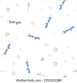 Light Pink, Blue vector seamless background with hearts. Blurred decorative design in doodle style with hearts. Pattern can be used for valentine's ad, booklets.