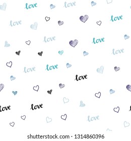 Light Pink, Blue vector seamless cover with quote LOVE YOU, hearts. Colorful gradient phrase LOVE YOU, hearts in abstract style. Design for wallpaper, fabric makers.