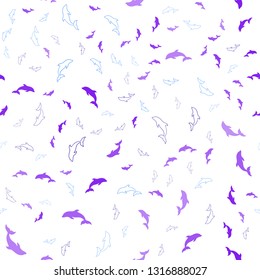Light Pink, Blue vector seamless pattern with sea dolphins. Isolated sea dolphins on white background. Pattern for wildlife ad, booklets.