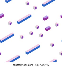 Light Pink, Blue vector seamless, isometric pattern in square style. Rectangles on abstract background with colorful gradient. Pattern for design of fabric, wallpapers.