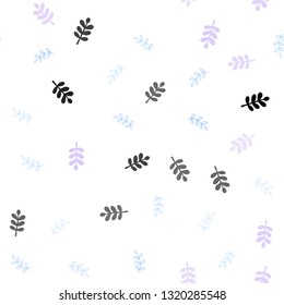 Light Pink, Blue vector seamless doodle background with leaves. Creative illustration in blurred style with leaves. Texture for window blinds, curtains.