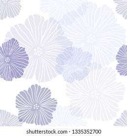 Light Pink, Blue vector seamless elegant template with flowers. Flowers in natural style on white background. Texture for window blinds, curtains.