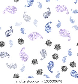 Light Pink, Blue vector seamless abstract pattern with leaves and flowers. Abstract illustration with leaves, flowers in doodles style. Design for textile, fabric, wallpapers.