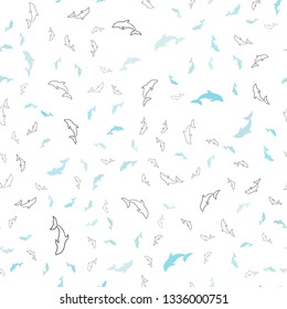Light Pink, Blue vector seamless texture with dolphins. Isolated sea dolphins on white background. Pattern for marine leaflets.