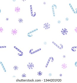 Light Pink, Blue vector seamless pattern with delicious xmas candies.