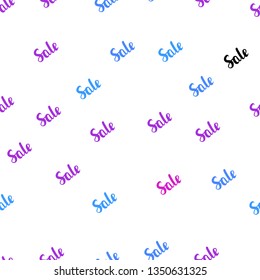 Light Pink, Blue vector seamless background with words of sales. Colored words of sales with gradient on white background. Design for business ads, commercials.