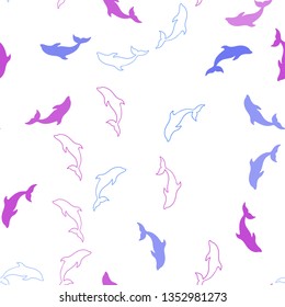 Light Pink, Blue vector seamless backdrop with ocean dolphins. Shining illustration of colorful gradient sea dolphins. Pattern for websites of animals.