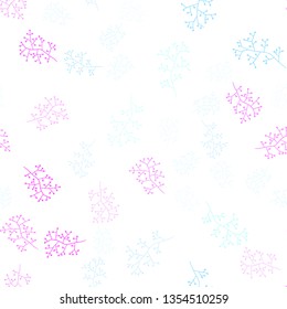 Light Pink, Blue vector seamless doodle pattern with branches. Doodle illustration of leaves and branches in Origami style. Design for textile, fabric, wallpapers.