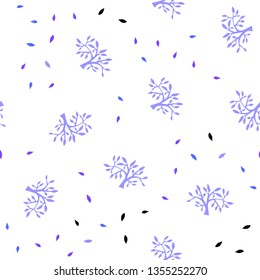 Light Pink, Blue vector seamless doodle background with leaves, branches. Leaves and branches with gradient on white background. Texture for window blinds, curtains.