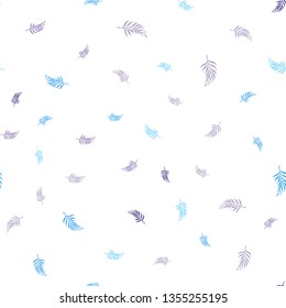 Light Pink, Blue vector seamless elegant pattern with leaves. Glitter abstract illustration with doodles and leaves. Template for business cards, websites.