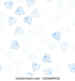 Light Pink, Blue vector seamless doodle backdrop with leaves. Shining colored illustration with leaves in doodle style. Design for textile, fabric, wallpapers.