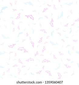 Light Pink, Blue vector seamless template with dolphins. Isolated sea dolphins on white background. Pattern for wildlife ad, booklets.
