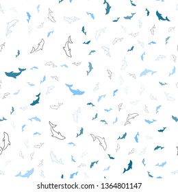 Light Pink, Blue vector seamless background with dolphins. Shining illustration of colorful gradient sea dolphins. Pattern for wildlife ad, booklets.