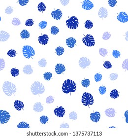 Light Pink, Blue vector seamless doodle pattern with leaves. Sketchy doodles with leaves on blurred background. Texture for window blinds, curtains.