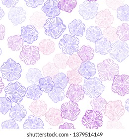 Light Pink, Blue vector seamless natural artwork with flowers. Decorative design of flowers on white background. Template for business cards, websites.