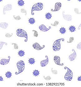 Light Pink, Blue vector seamless doodle background with leaves and flowers. Abstract illustration with leaves, flowers in doodles style. Texture for window blinds, curtains.