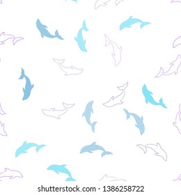 Light Pink, Blue vector seamless pattern with sea dolphins. Shining illustration of colorful gradient sea dolphins. Pattern for marine leaflets.