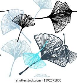 Light Pink, Blue vector seamless doodle pattern with leaves. Shining colored illustration with leaves in doodle style. Pattern for design of fabric, wallpapers.