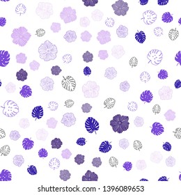 Light Pink, Blue vector seamless abstract background with leaves, flowers. Leaves, flowers in natural style on white background. Texture for window blinds, curtains.
