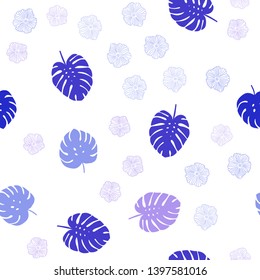 Light Pink, Blue vector seamless doodle pattern with flowers, leaves. Leaves, flowers in natural style on white background. Design for textile, fabric, wallpapers.