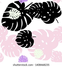 Light Pink, Blue vector seamless doodle background with leaves. leaves on blurred abstract background with gradient. Template for business cards, websites.