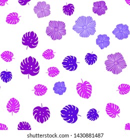 Light Pink, Blue vector seamless abstract pattern with flowers, leaves. Brand new colored illustration with leaves and flowers. Pattern for trendy fabric, wallpapers.