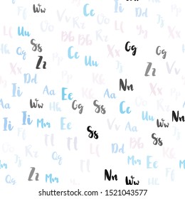 Light Pink, Blue vector seamless backdrop with english symbols. Shining illustration with ABC symbols on abstract template. Design for textile, fabric, wallpapers.