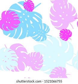 Light Pink, Blue vector seamless doodle pattern with leaves. Blurred decorative design in Indian style with leaves. Texture for window blinds, curtains.