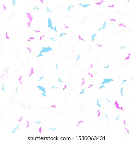 Light Pink, Blue vector seamless backdrop with ocean dolphins. Decorative design in natural style with sea dolphins. Pattern for wildlife ad, booklets.