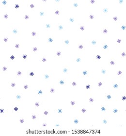 Light Pink, Blue vector seamless layout with bright snowflakes. Glitter abstract illustration with crystals of ice. Template for business cards, websites.