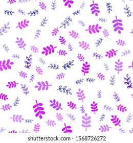 Light Pink, Blue vector seamless doodle pattern with leaves, branches. Sketchy doodles on white background. Template for business cards, websites.