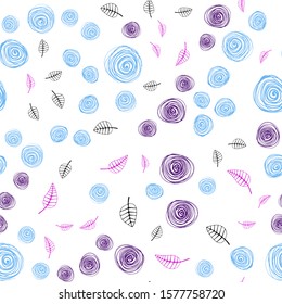 Light Pink, Blue vector seamless elegant pattern with leaves and flowers. Colorful illustration in doodle style with leaves, flowers. Design for textile, fabric, wallpapers.