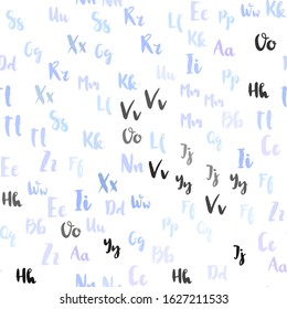 Light Pink, Blue vector seamless texture with ABC characters. Abstract illustration with colored latin alphabet. Template for business cards, websites.