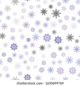 Color rosa claro, azul vectorial sin fisuras con copos de nieve de Navidad. Nieve sobre fondo abstracto borroso con degradado. Patrón de diseño de tela, tapicería.