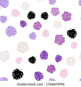 Hellrosa, blauer, nahtloser, doodler Hintergrund mit Blumen, Blättern. Kreative Illustration im unscharfen Stil mit Blättern, Blumen. Design für Textilien, Gewebe, Tapeten.