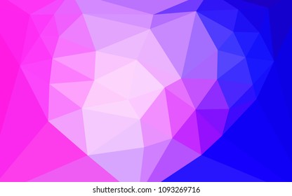 Light Pink, Blue vector shining triangular backdrop with a heart in a centre. Illustration in mosaic style with gradient.  Completely new template for your banner.