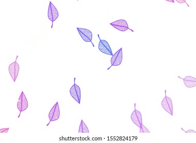 Light Pink, Blue vector sketch texture. Shining colorful illustration with leaves in doodle style. Hand painted design for wrapping, wallpaper.