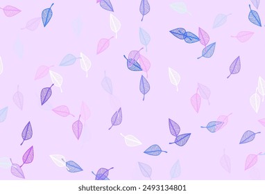 Light Pink, Blue vector sketch cover. Pattern with gradient colorful leaves in natural style. Pattern for wallpapers and coloring books.
