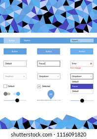 Light Pink, Blue vector style guide with triangles. Colorful ui/ux kit with header consisted of triangles. This sample is for your website.