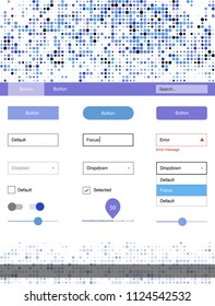 Light Pink, Blue vector style guide with circles. Beautiful ui ux kit with colorful dots in its header. Beautiful layout for websites, landing pages.